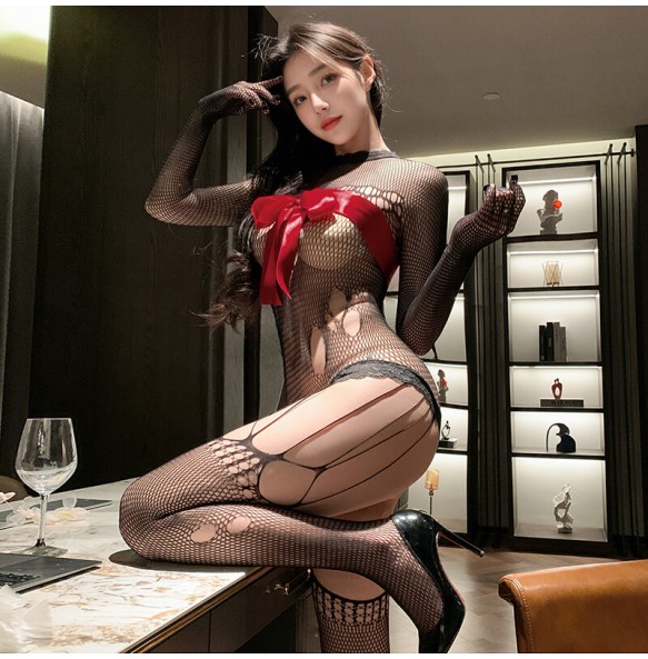 FEE ET MOI - Surprise Gift Sheer Bodystocking (Black - Red)